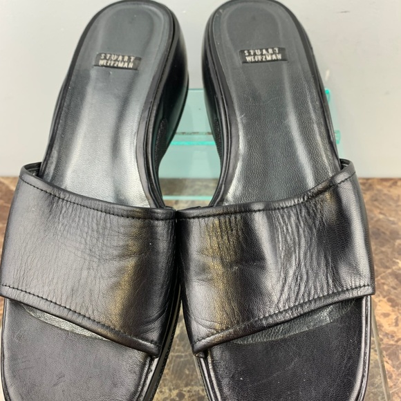 Stuart Weitzman Black Leather Clogs Sandals 8.5 - Picture 5 of 8